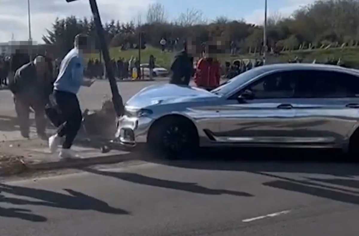 Idiot crashes into onlookers whilst trying to drift