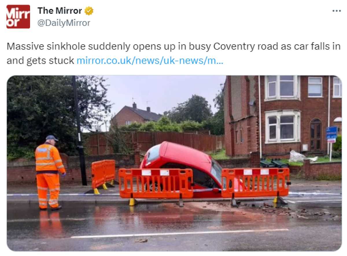 Car swallowed by sinkhole in Coventry