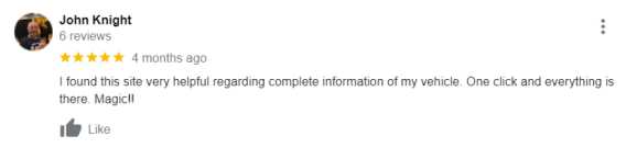 “I found this site very helpful regarding complete information of my vehicle. One click and everything is there. Magic!!”
