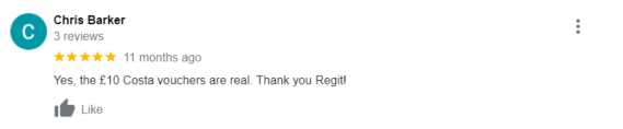 “Yes, the £10 Costa vouchers are real. Thank you Regit!”