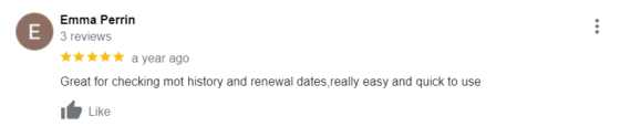 "Great for checking mot history and renewal dates, really easy and quick to use"