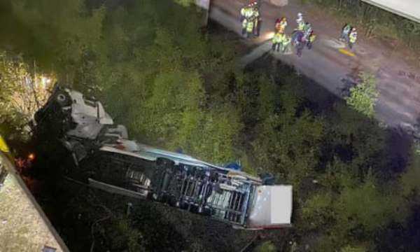 Lorry Falls 18 Metres from M6 Bridge in Cheshire
