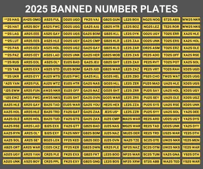 DVLA bans 210 offensive number plates for 2025