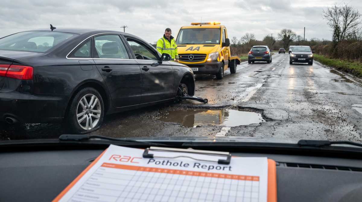 Record rainfall triggers surge in UK pothole breakdown claims, says RAC