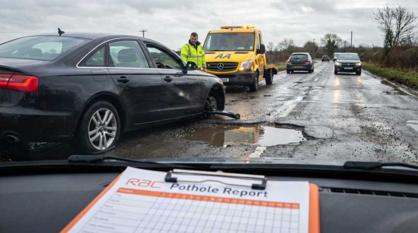 Record rainfall triggers surge in UK pothole breakdown claims, says RAC
