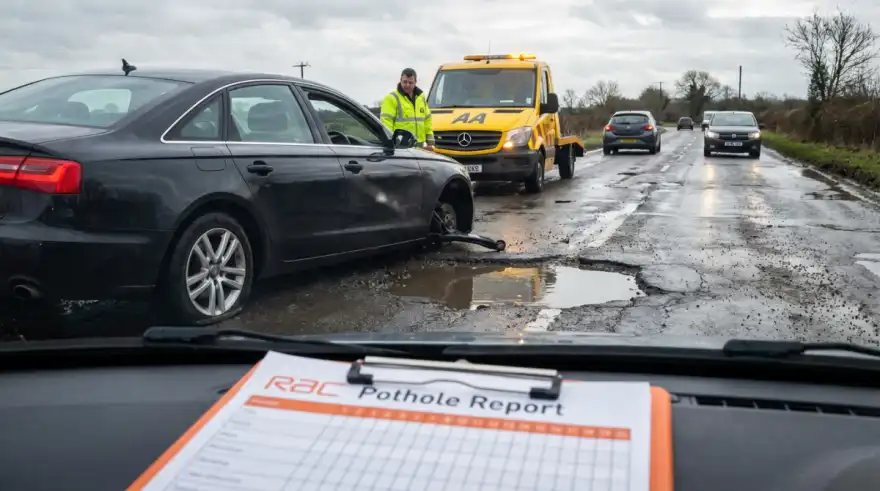 Record rainfall triggers surge in UK pothole breakdown claims, says RAC
