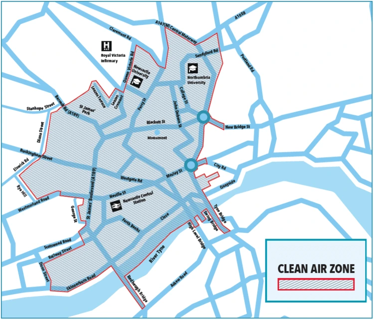 Newcastle clean air zone map