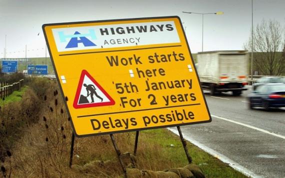 Highway road works sign